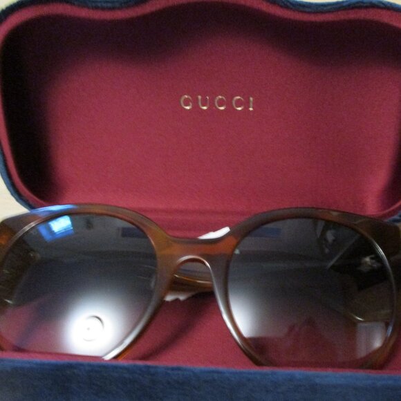 NEW Gucci Oversized Round Sunglasses Havanna Signature Logo NWT & Case